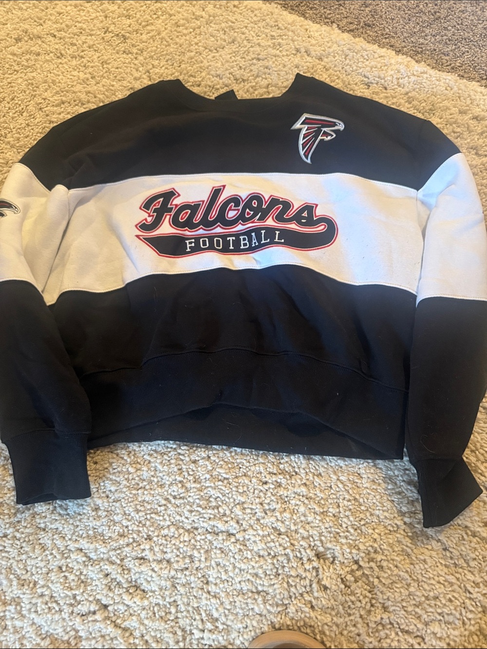 NFL Falcons Black White Crewneck Sweatshirt with Red Accent